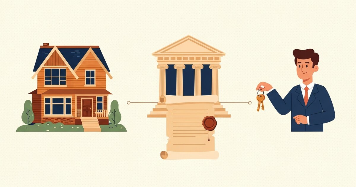 Diverse probate leads: illustration of an inherited home transitioning through probate to listing.